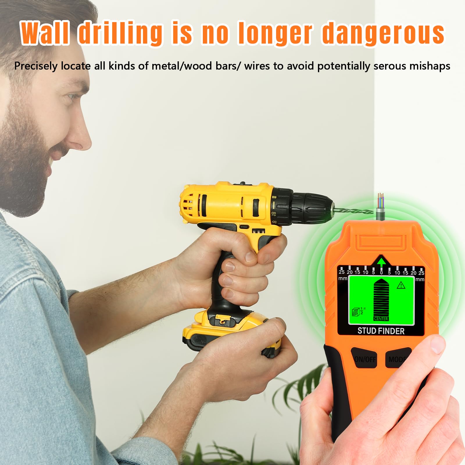 Détecteur de Cable électrique 6-en-1 avec Écran LCD et Alerte Sonore, Scanner Mural Haute Précision pour Métal, Tuyaux et Fils (Orange)
