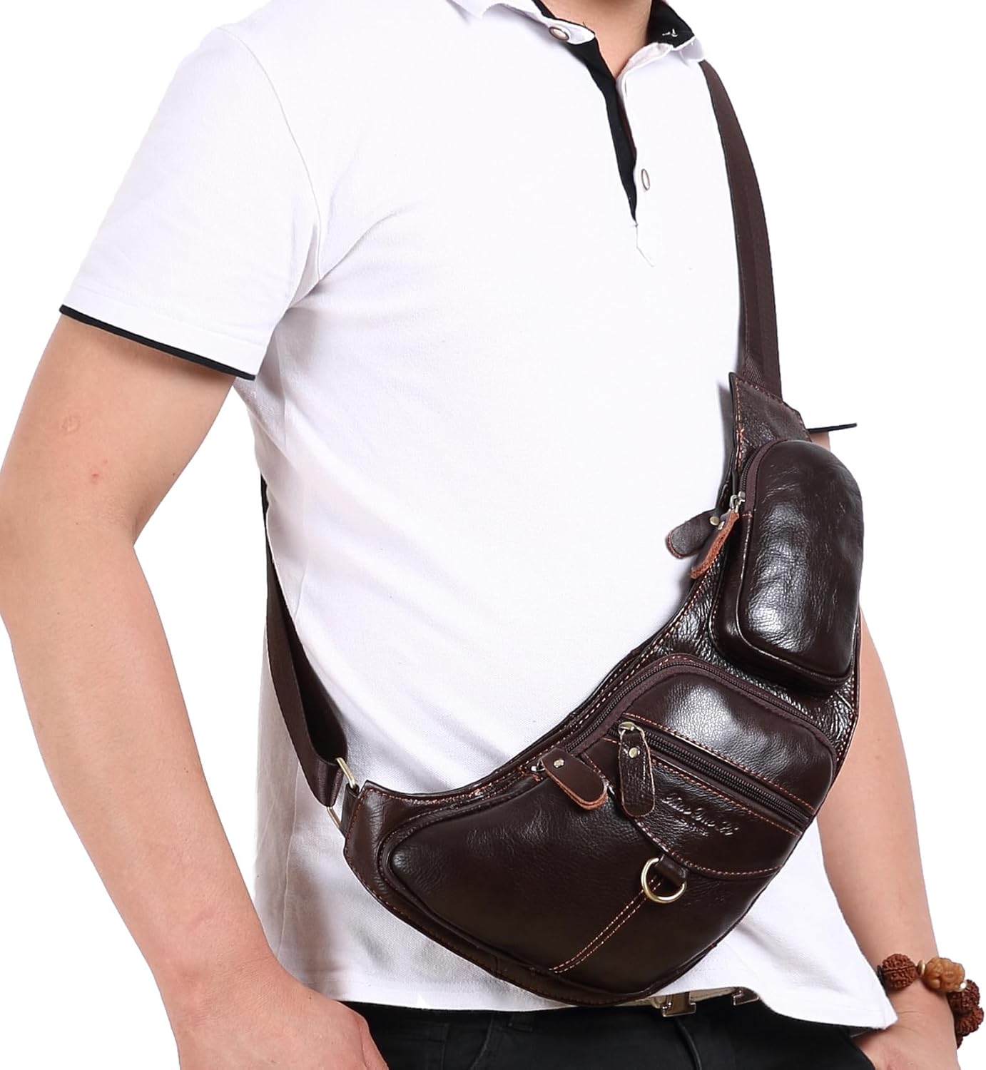 KPYWZER Vintage Leather Sling Bag Backpack for Men Crossbody Shoulder Chest DayPack Backpacks - Image 5