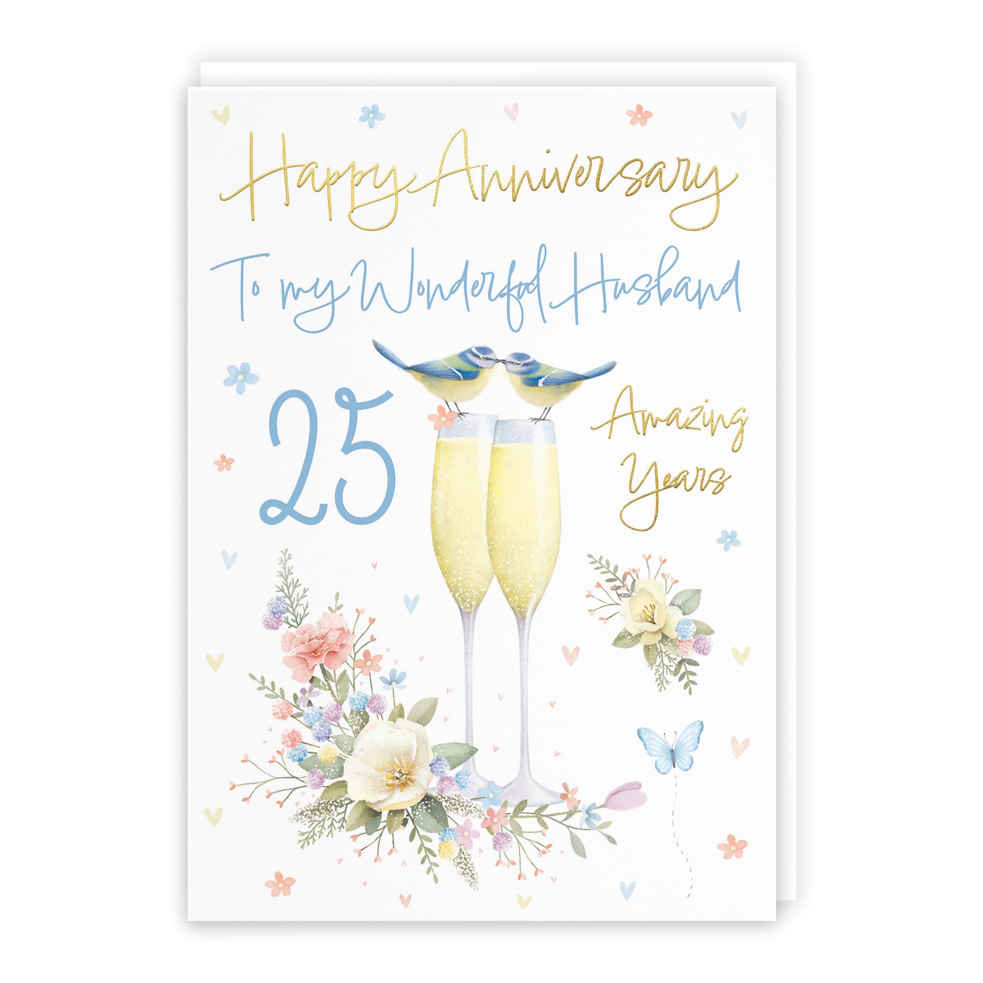 Hunts England - Husband 25th Anniversary Card - A5 Size - Champagne Flutes - Gold Foil - Luxury 25th Anniversary Card For Husband - 25 Years - 25th Anniversary - Milo's Gallery โ image 1