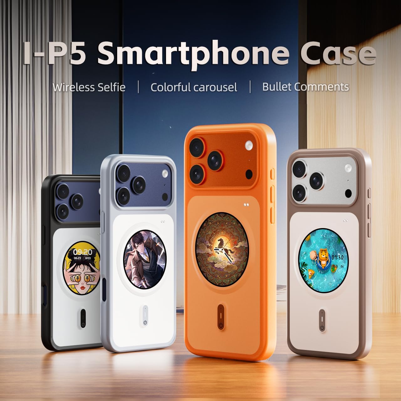 Smart Screen Phone Case for iPhone 17 Pro Max, 1.85" HD Display, Live Preview, Caller ID, Bullet Comments, Color Carousel, Magnetic Charging, Shockproof Case(Orange)