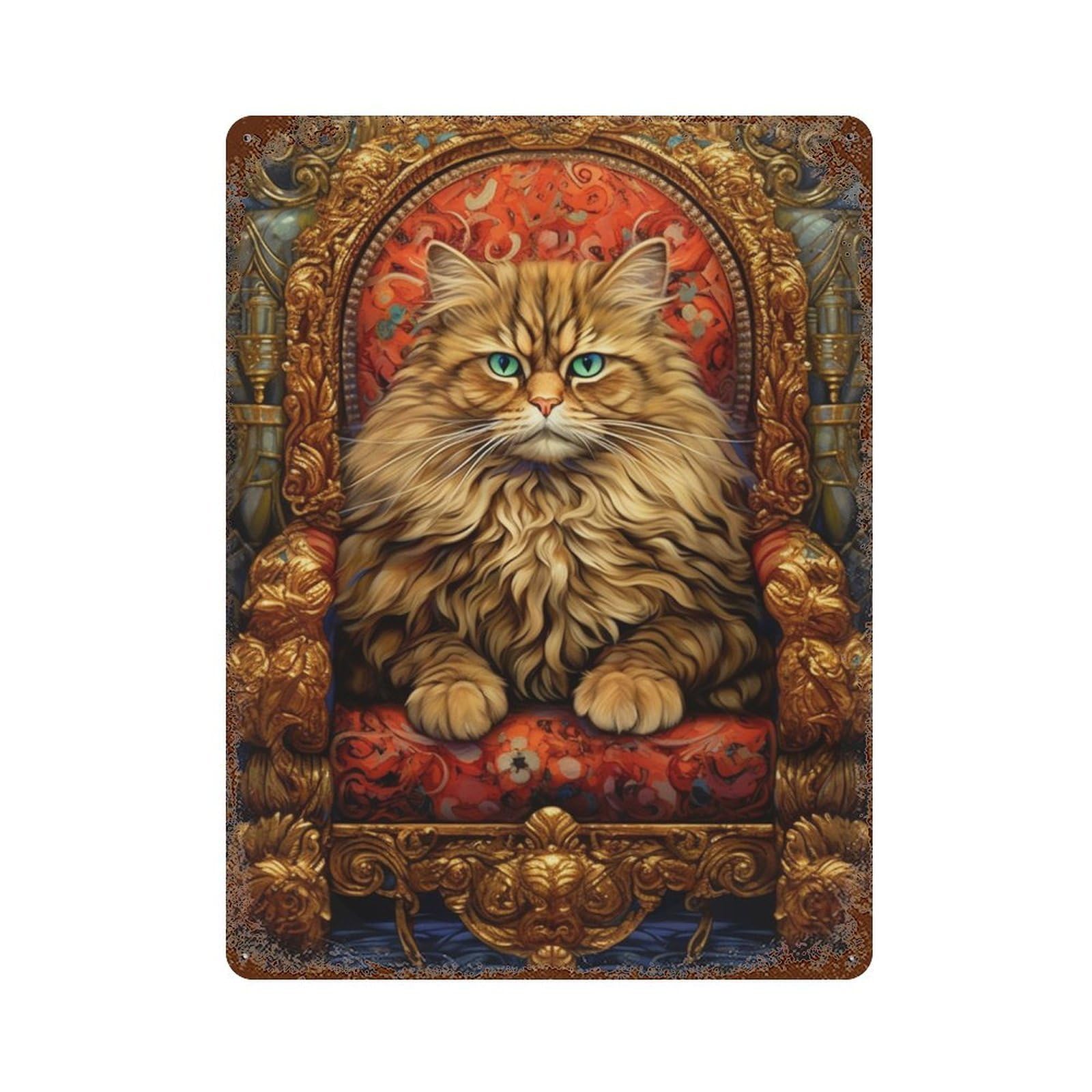 Royal Cat Throne Decor-5 15.7"x11.8" Rust Effect Tin Sign, Vintage Wall Decor for Farmhouse, Kitchen And Entryway Decor