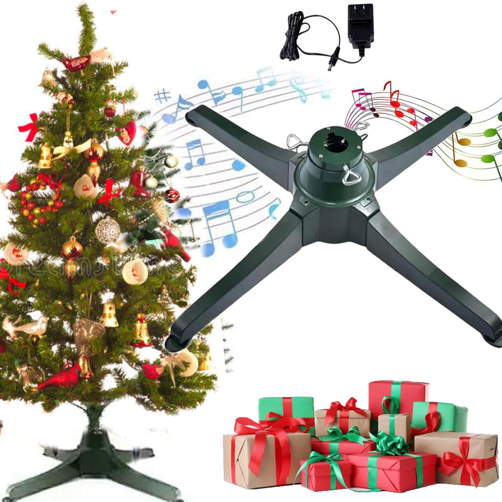 YTAFONPO Rotating Christmas Tree Stand with Speaker, 360 Degree Rotating Christmas Tree Stand with Music, Rotating Christmas Tree Stand