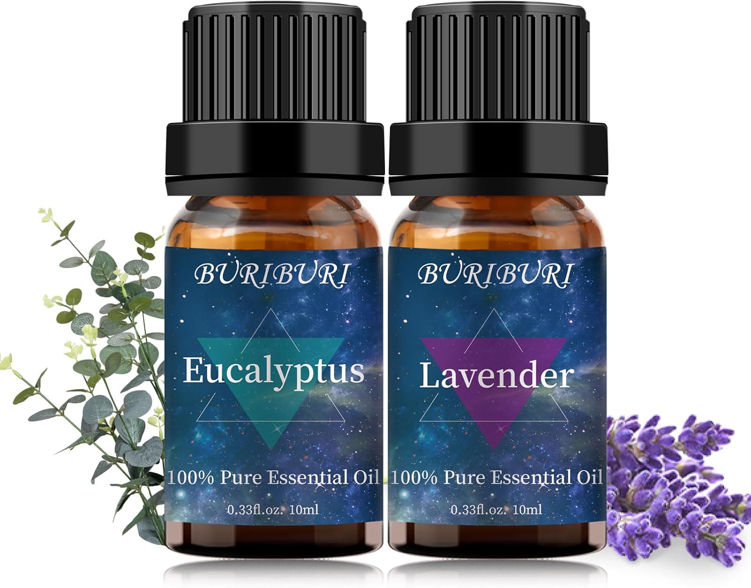 BURIBURI Eucalyptus Oil and Lavender Essential Oil Set 2 Pack, 100% Pure Diffuser Oil Eucalyptus Essential Oil for Massage, Soap Making