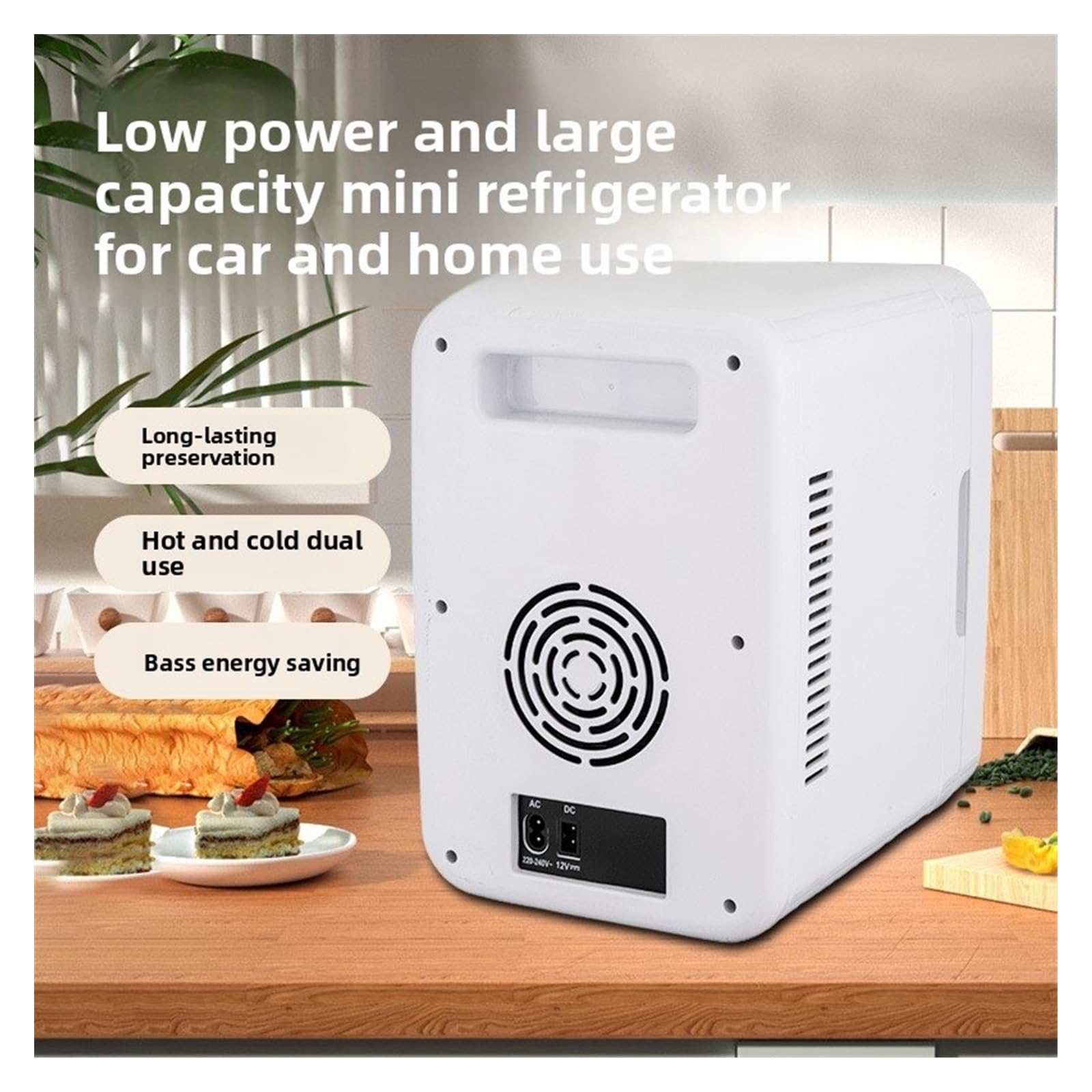 Mini refrigerador for Coche de Doble propósito, con Pantalla Digital de 8 L, Temperatura Ajustable, 78 W, 220 V, 32 cm x 21 cm x 27 cm