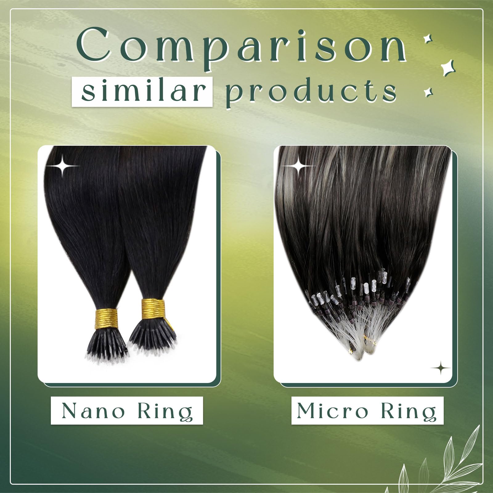 RUNATURE Nano Extensions Echthaar 60 cm Lang - Braun Ombre Balayage Schwarz Blond Natürliche Perlen #1B/4/27