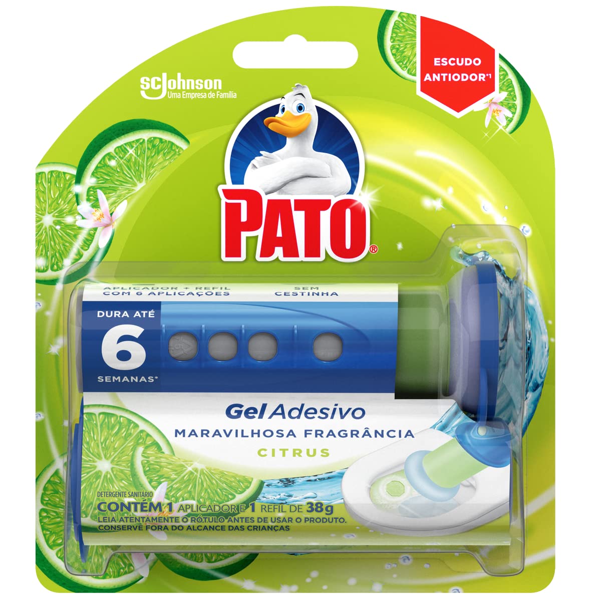 Pato Desodorizador Sanitário Gel Adesivo Aparelho + Refil Citrus 6 Discos