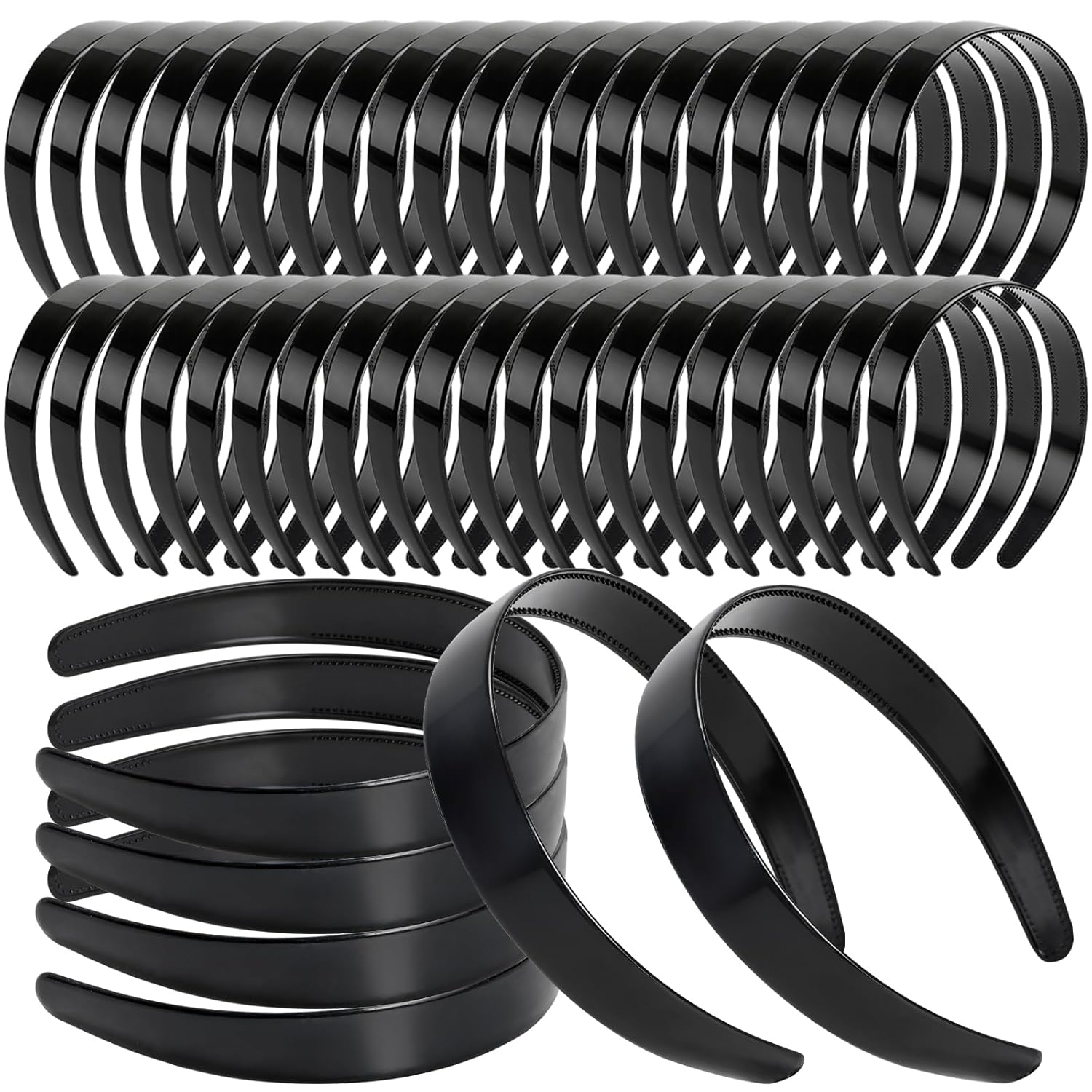 SOUJOY 40 Pcs Black Plastic Headbands 1 Inch Plain Headbands for Crafts Headband with Teeth for Women Girls