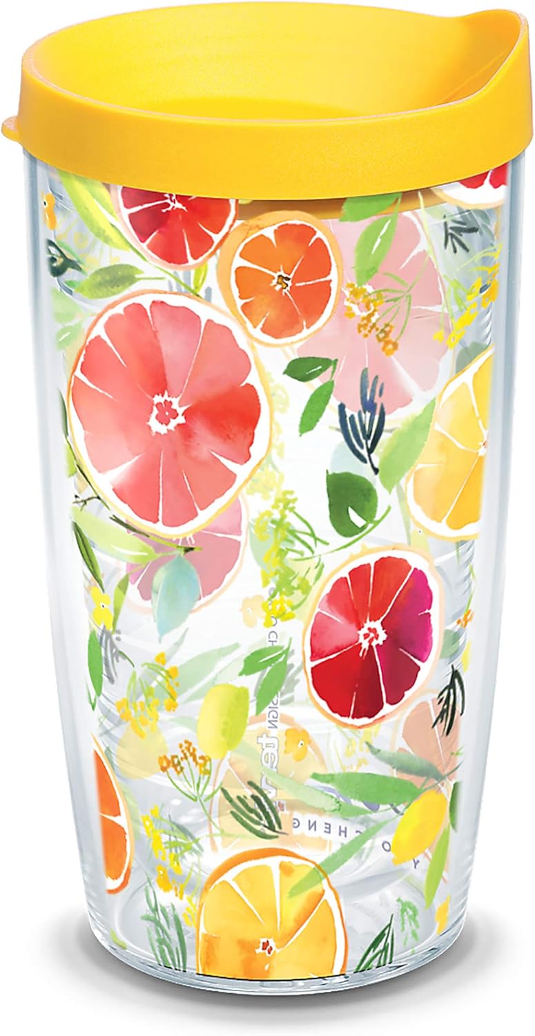 Tervis Yao Cheng - Citrus Made in USA Double Walled Insulated Tumbler Travel Cup Keeps Drinks Cold & Hot, 16oz, Classic