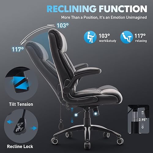 Miniatura 6 de Silla de oficina de respaldo alto, silla ergonómica para computadora con soporte lumbar y bloqueo de inclinación, sillas de oficina ejecutivas