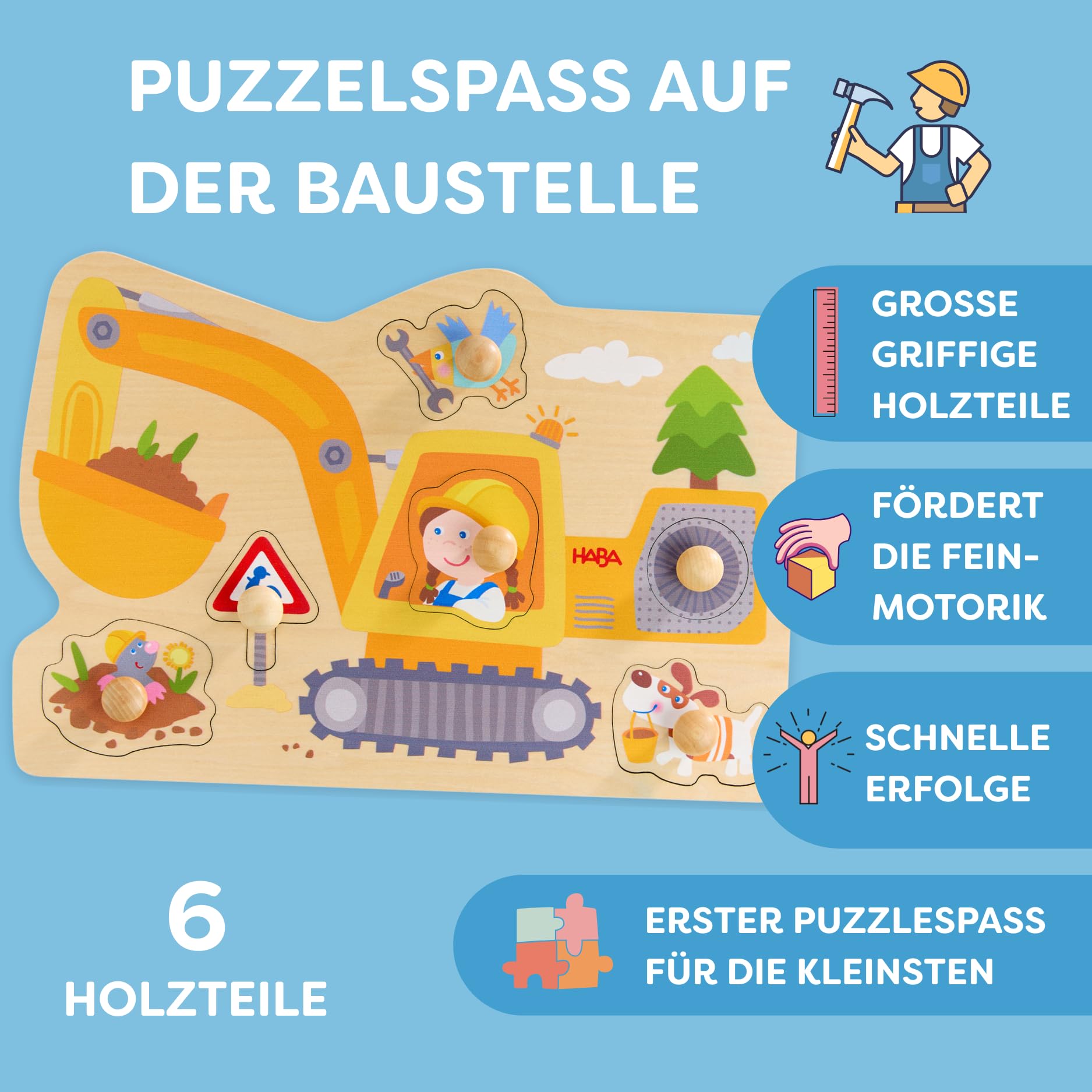 Amazon.com: HABA Construction Site Gripping Puzzle - First Wooden