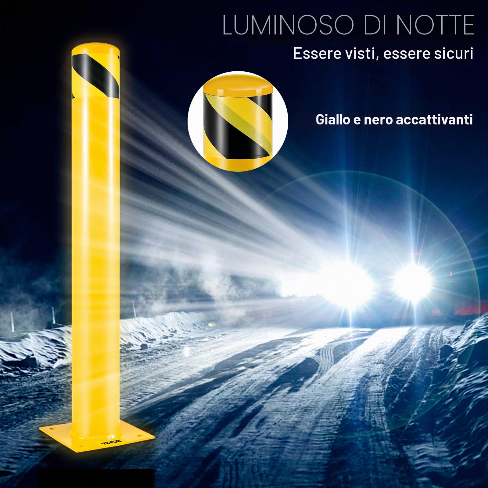 VEVOR Pali di Sicurezza Barriera di Sicurezza 4-1/2", Tubo Giallo con Rivestimento in Polvere Barriera di Sicurezza in Acciaio con 4 Bulloni di Ancoraggio per Traffico