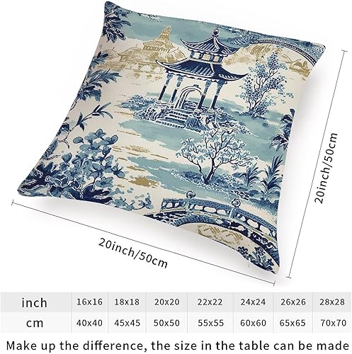 Vista 39 de ArogGeld Funda de cojín de chinoiserie japonesa chinoiserie asiática, fundas de almohada de pagoda azul asiática, funda de almohada oriental de A-1