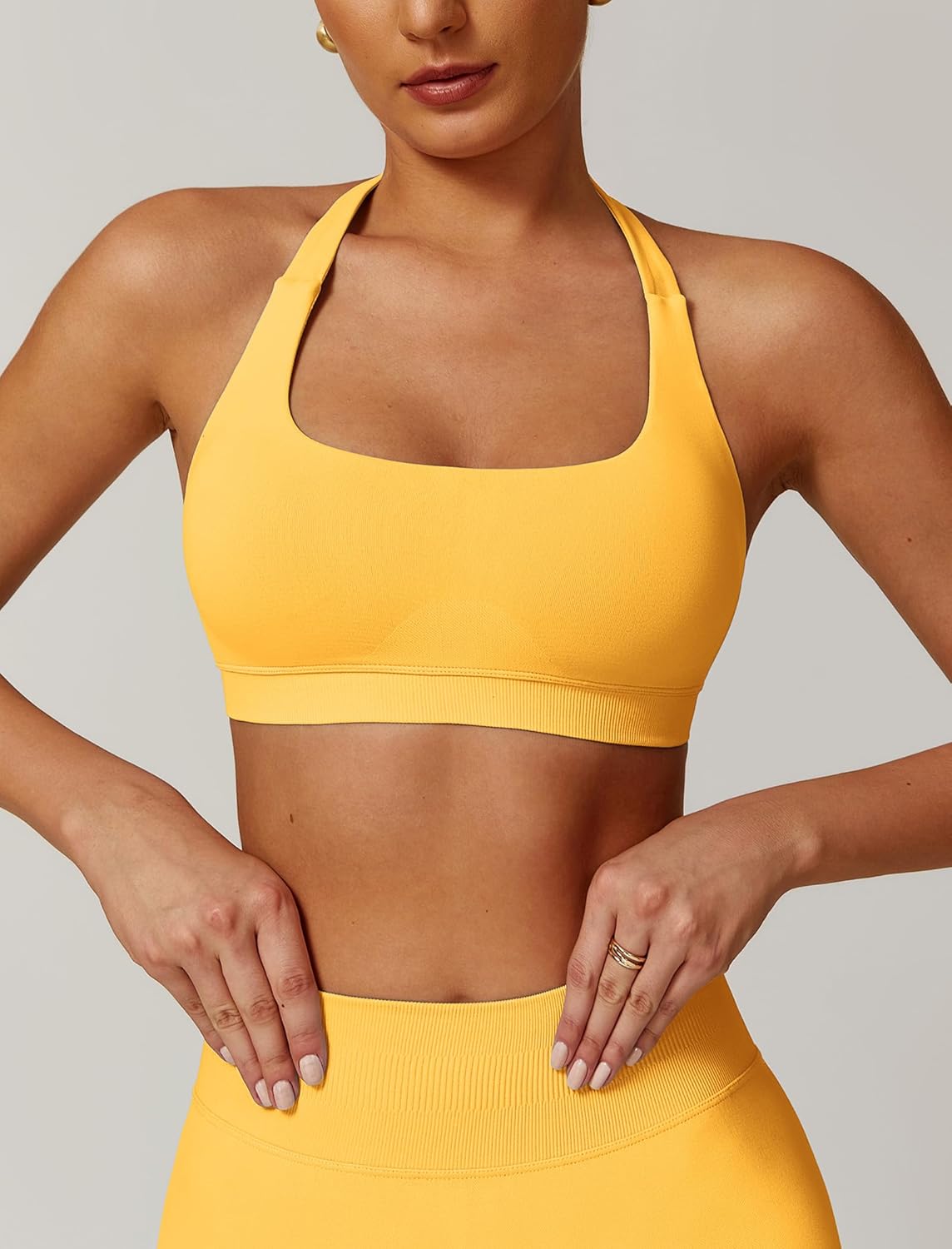 ABOCIW Women Seamless Halter Sports Bra Open Back Padded Gym Workout Crop Tank Tops Low Impact Bra