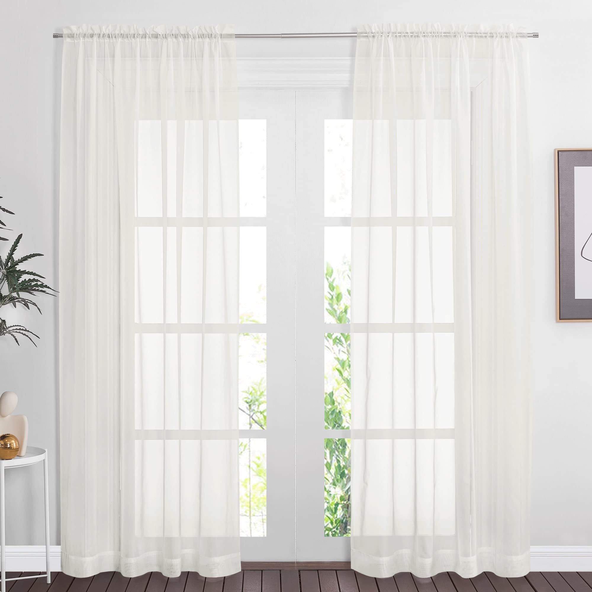 NICETOWN Sheer Curtains 84 inches Length for Living Room, Rod Pocket Voile Texture Sheer Window Treatment for Patio/Glass Door, 60" Wide Each Panel, 2 Panels