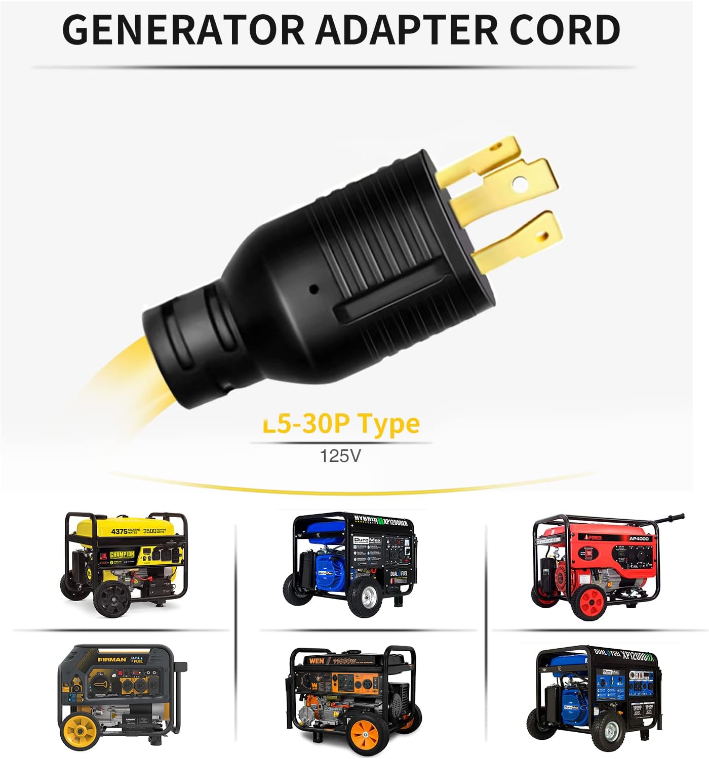 30 Amp to 15/20 Amp Generator Adapter - Locking Cord, Nema L5-30P Male to 3X 5-20R Female, 1.5 FT Household Outlet Female