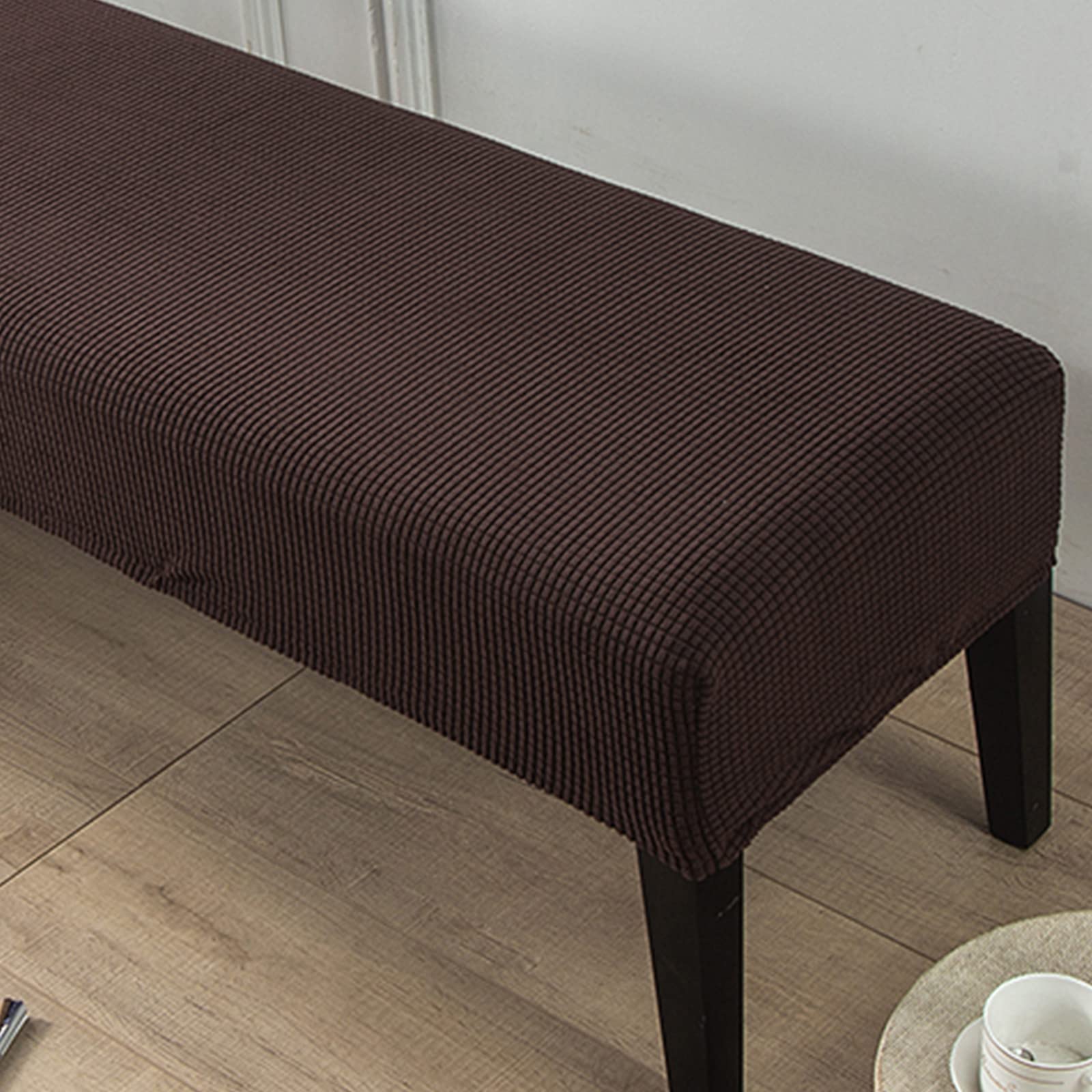 Highdi Coffee Color Dining Room Bench Covers, Velvet Upholstered Bench Slipcover Soft Stretch Spandex Rectangle Full Coverage Removable Washable Bench Seat Protector Footstool Cover (Coffee Color)