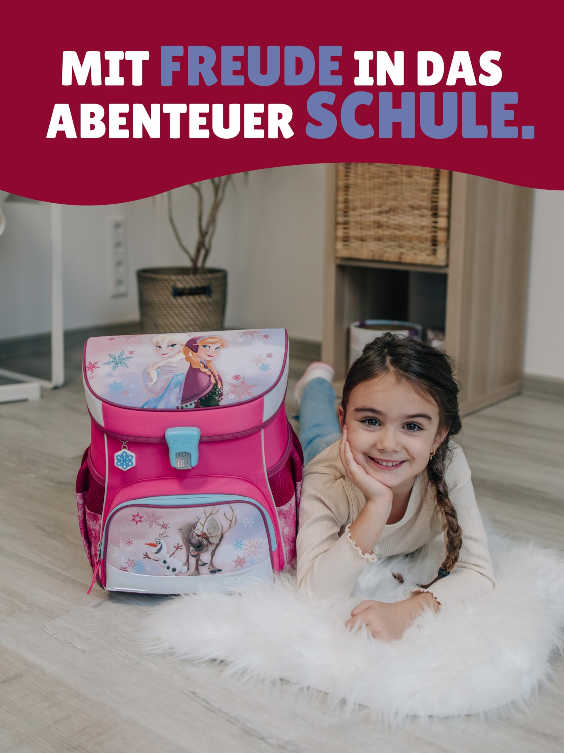 Familando - Scooli Campus Fit Schulranzen Set - 5-teilig mit Federmappe - Disney Die Eiskönigin (Frozen) - Ergonomisch, Stabil & 980g leicht - 18L Volumen - Brustgurt & Reflektoren - ab 1. Klasse