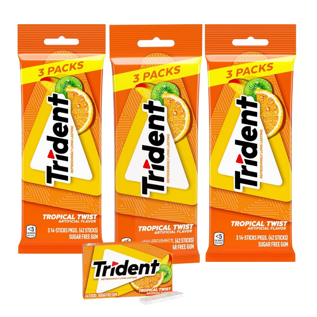 TridentTropical Twist Sugar Free Gum, 9 Packs of 14 Pieces (42 Total Pieces)