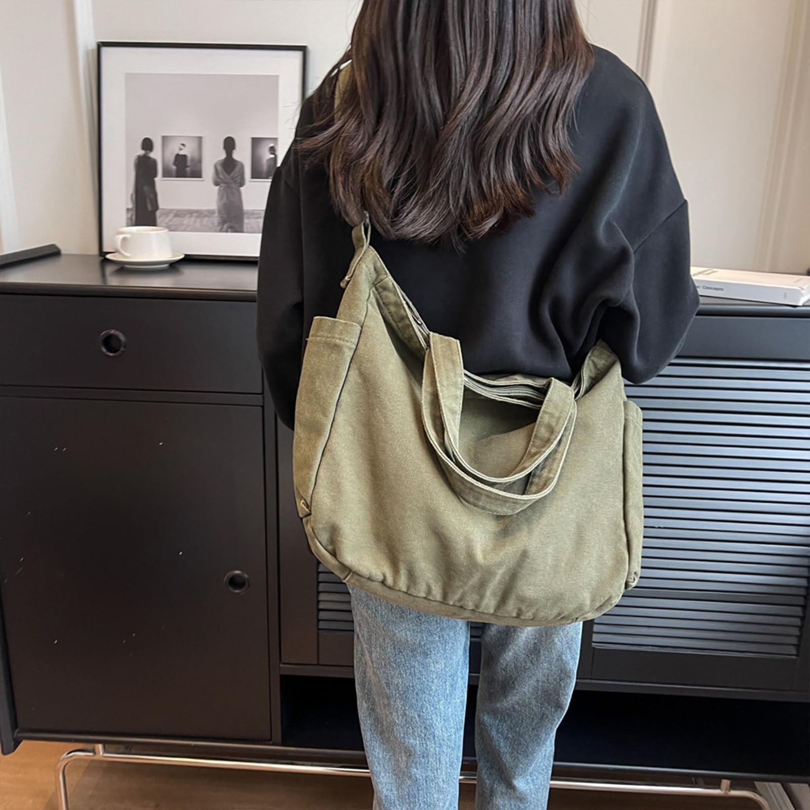X SIM FITNESSX Borsa a tracolla unisex, in tela, per uso quotidiano, ufficio, scuola, viaggi, verde, Rétro