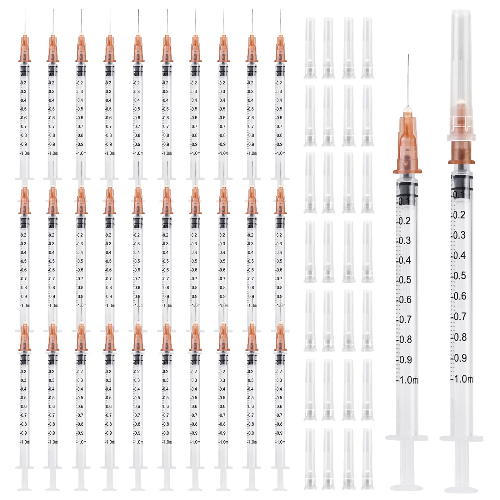 Seringue, 30 Pièces 1ml Seringue, Seringue Alimentaire, 1ml Seringues Avec Aiguille, Plastique Stériles Seringues, 1ml Seringue Plastique, Seringue Dosage en Plastique, Seringues de 1 ml Avec Capuchon