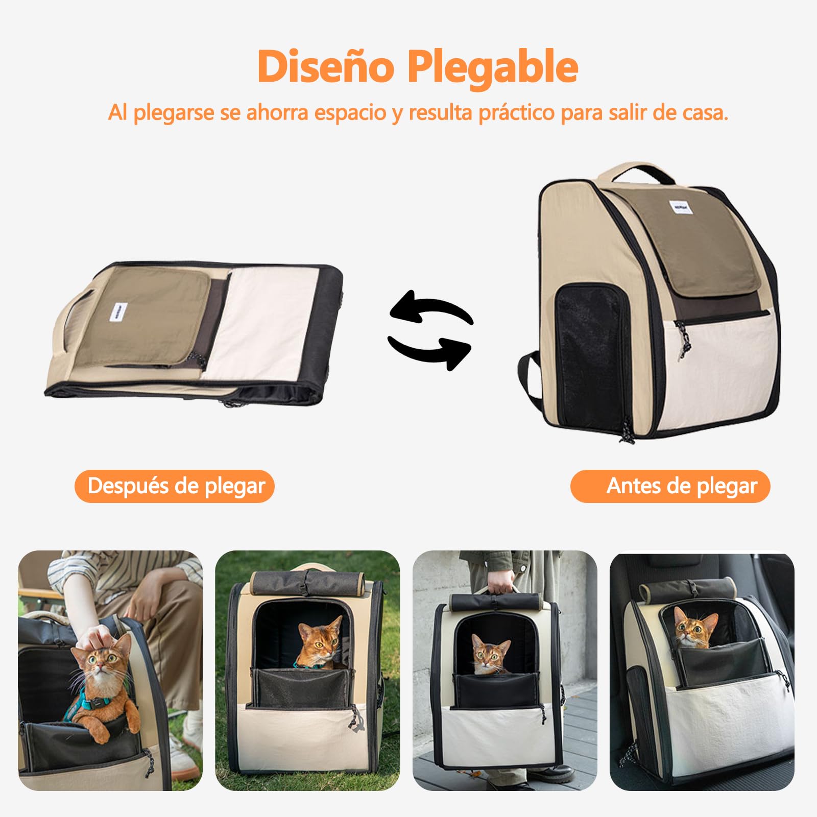 Galatée Mochila para Mascotas Fabricada En Tela Oxford y Nailon, Espaciosa y Transpirable, Impermeable y Resistente a Los Arañazos, con Forma 3D para Evitar Que Se Deforme, Plegable (Marrón)