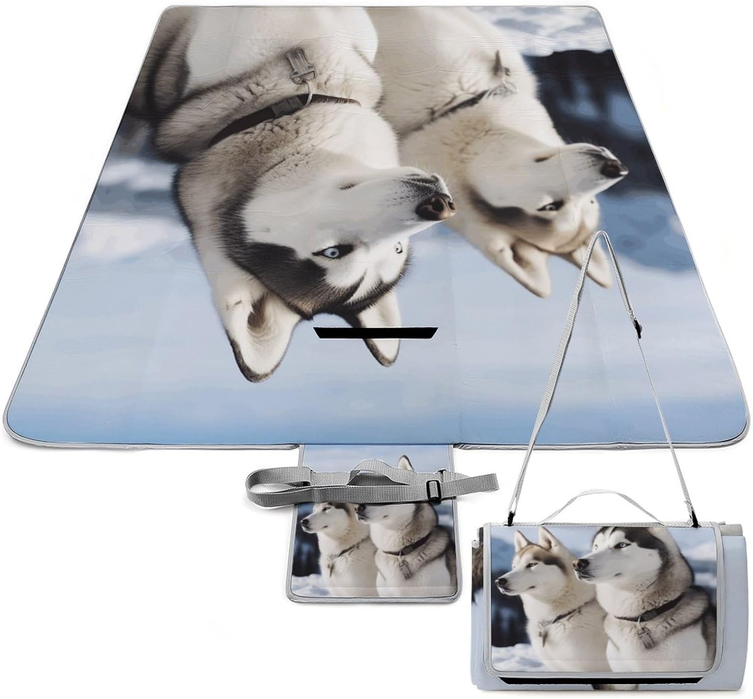 Outdoor Picnic Blanket,Husky Dogs Print Picnic Blankets,Large Beach Blanket Sand Free Foldable Portable Camping Blanket