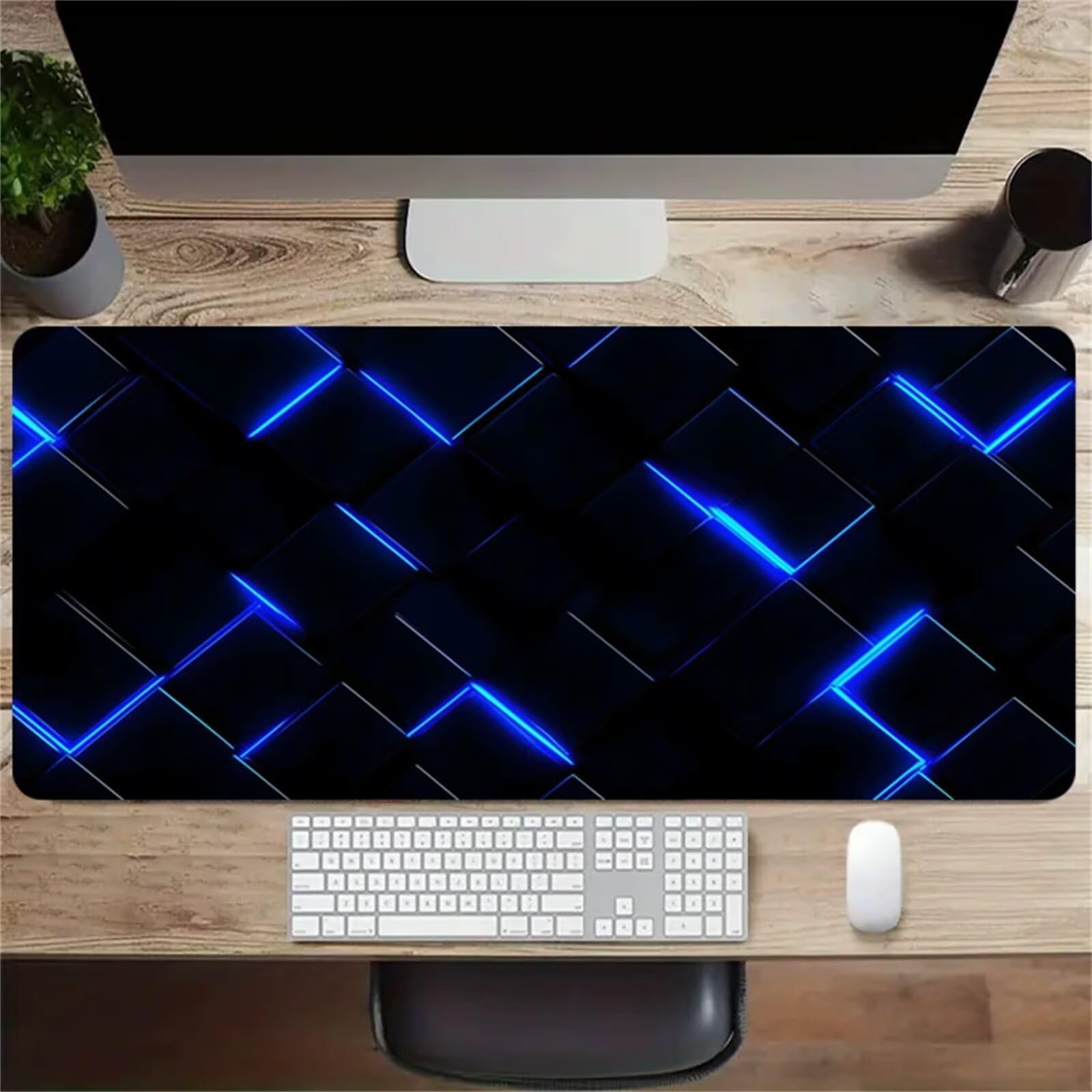 Alfombrilla Ratón XXL Líneas Negras y Azules Grande Gaming Mouse Pad 900x400x3mm,Lavable,con Base de Goma Antideslizante Alfombrilla Escritorio para Oficina,Estudio,Juegos
