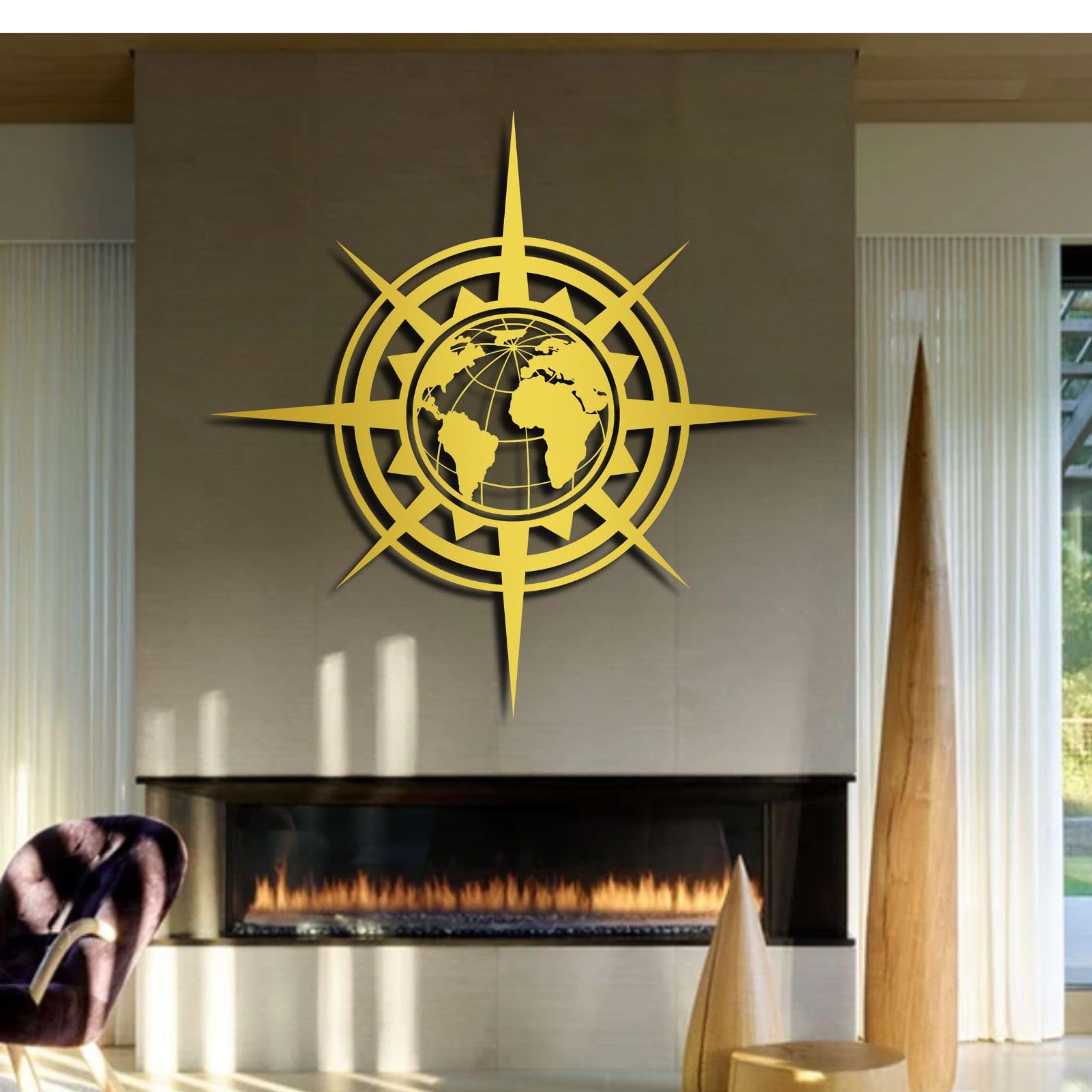 Genérico Brújula Decorativa de Metal para Pared, Mapa del Mundo de Metal para Pared, Arte náutico para Pared, brújula Grande de Metal para decoración de Pared Exterior (Negra, 60 x 60 cm).