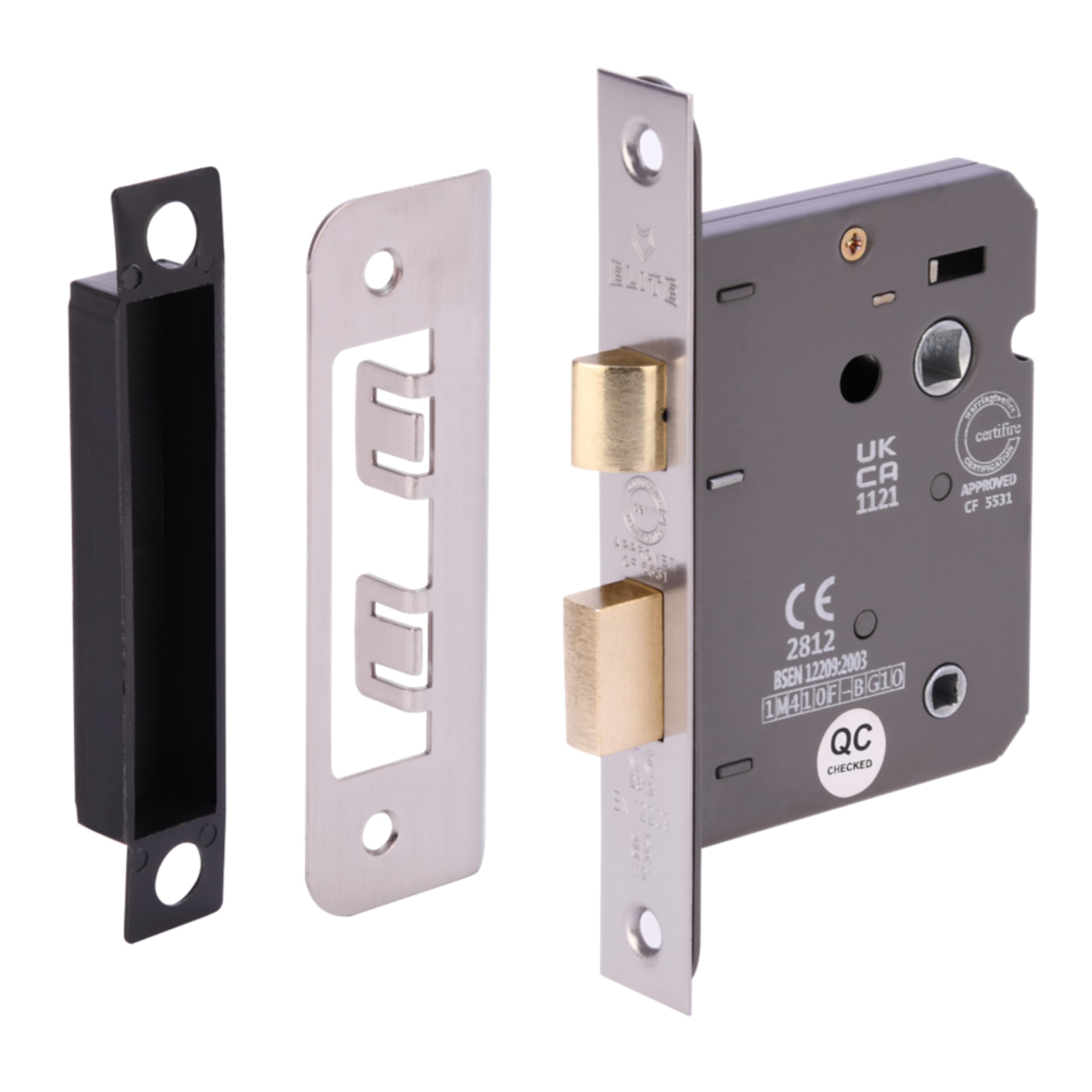 HANDLEZONE® 65mm (2 1/2 inch) Silver Nickel Bathroom Lock for Internal Timber Doors, Thumbturn Locking, Reversible Latch, CE & UKCA Approved - Fire Rated - 45mm Backset