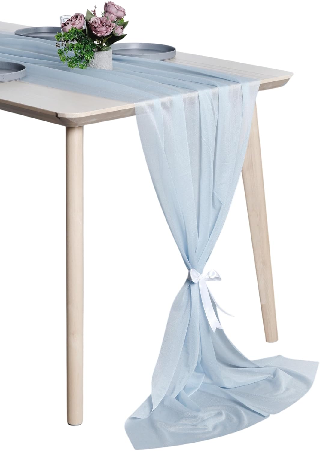 MDS 12 Pack 10ft Chiffon Table Runner 29 x120 Inches Sheer Wedding Runner Romantic Rustic Table Runner for Wedding Decorations, Birthday Parties, Bridal Shower Party Arch Decor - Baby Blue