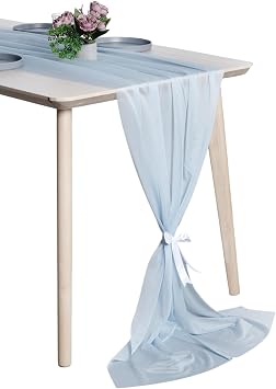 MDS Pack of 5, 10ft Chiffon Table Runner 29 x 120 Inches, Sheer Wedding Runner Romantic Rustic Table Runner for Wedding Decoration, Birthday Party, Bridal Shower, Party Arch Decor - Baby Blue