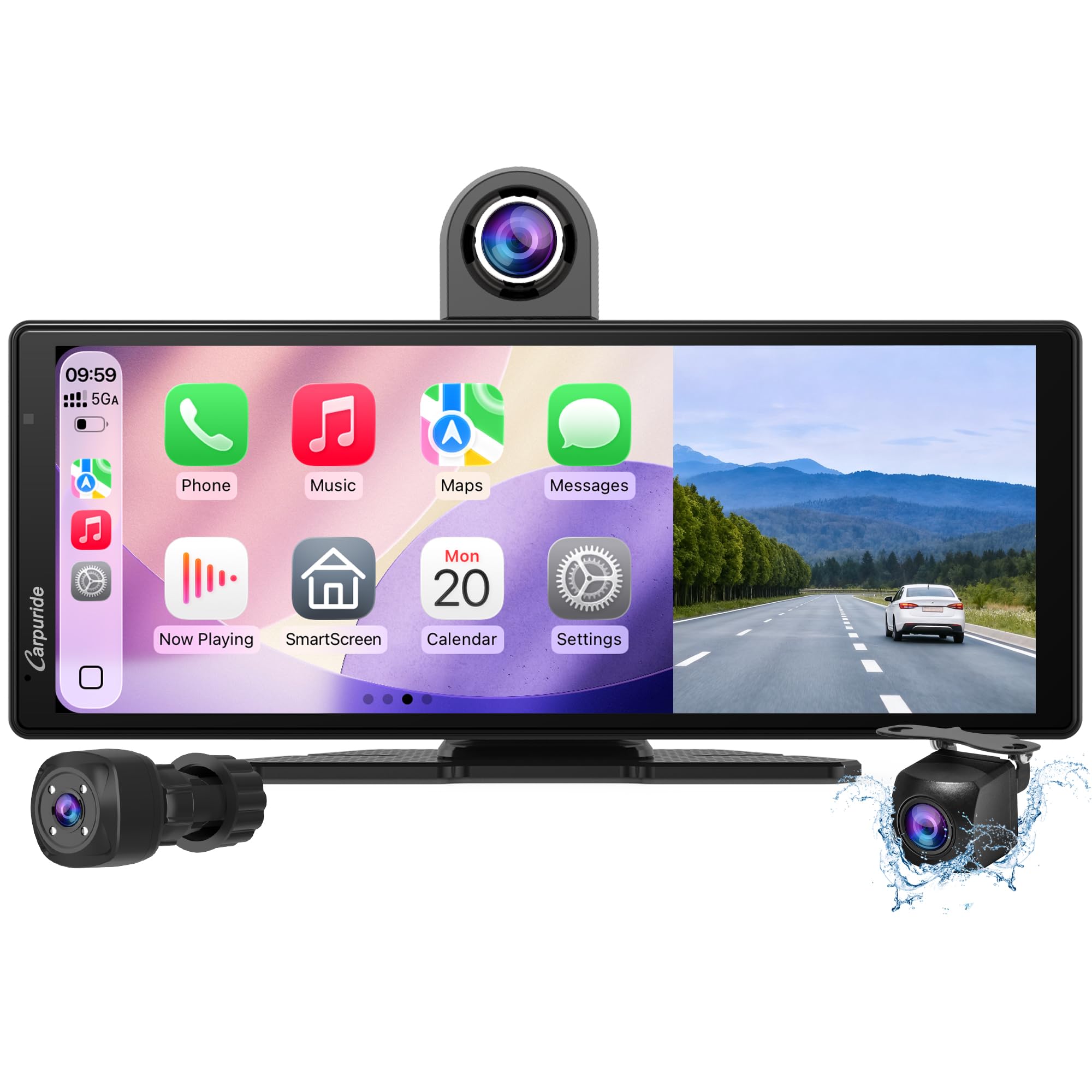Photo 1 of CARPURIDE W903S3 9.3 Inch HD Wireless Carplay & Android Auto Screen, 4K Front + Wired 1080P Rear + Infrared Camera, with Loop Recording, Bluetooth, Voice Control, GPS, FM, Super Link, 64GB TF