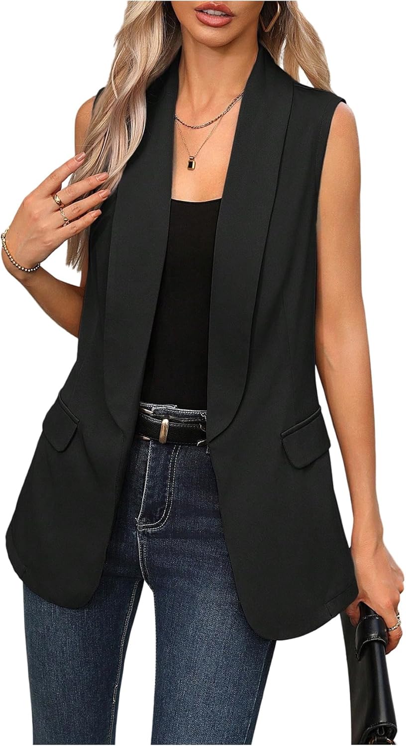 GORGLITTER Women's Sleeveless Blazer Vests Open Front Lightweight Work Office Long Blazer Outerwear Trendy Fall 2025