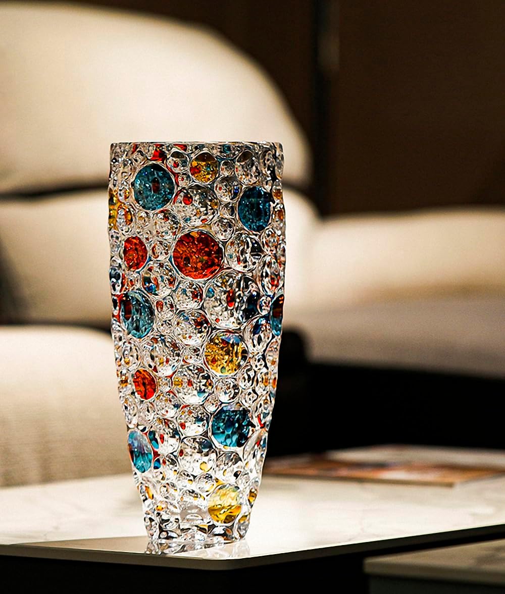 Colorful dot Crystal Glass vase 9.8 inch,Large Flower Vase,Modern Vase for Living Room, Bedroom, Kitchen, Dining Table, Mantle, Wedding. (Colorful) - Image 5