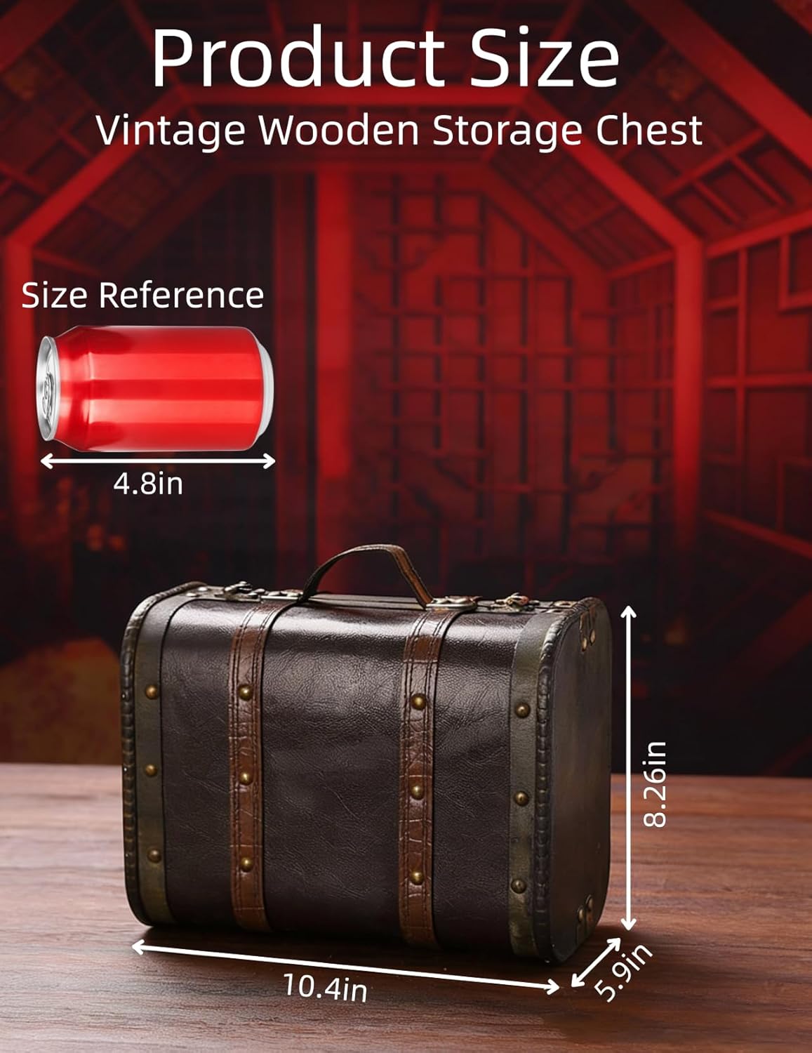 Wooden Suitcase, Distressed Vintage Suitcase with Solid Handle,Versatile Keepsake Trunk & Treasure Chest for Photo Props, Home Decor, and Bridal Displays (10.4"x5.9"x8.26")