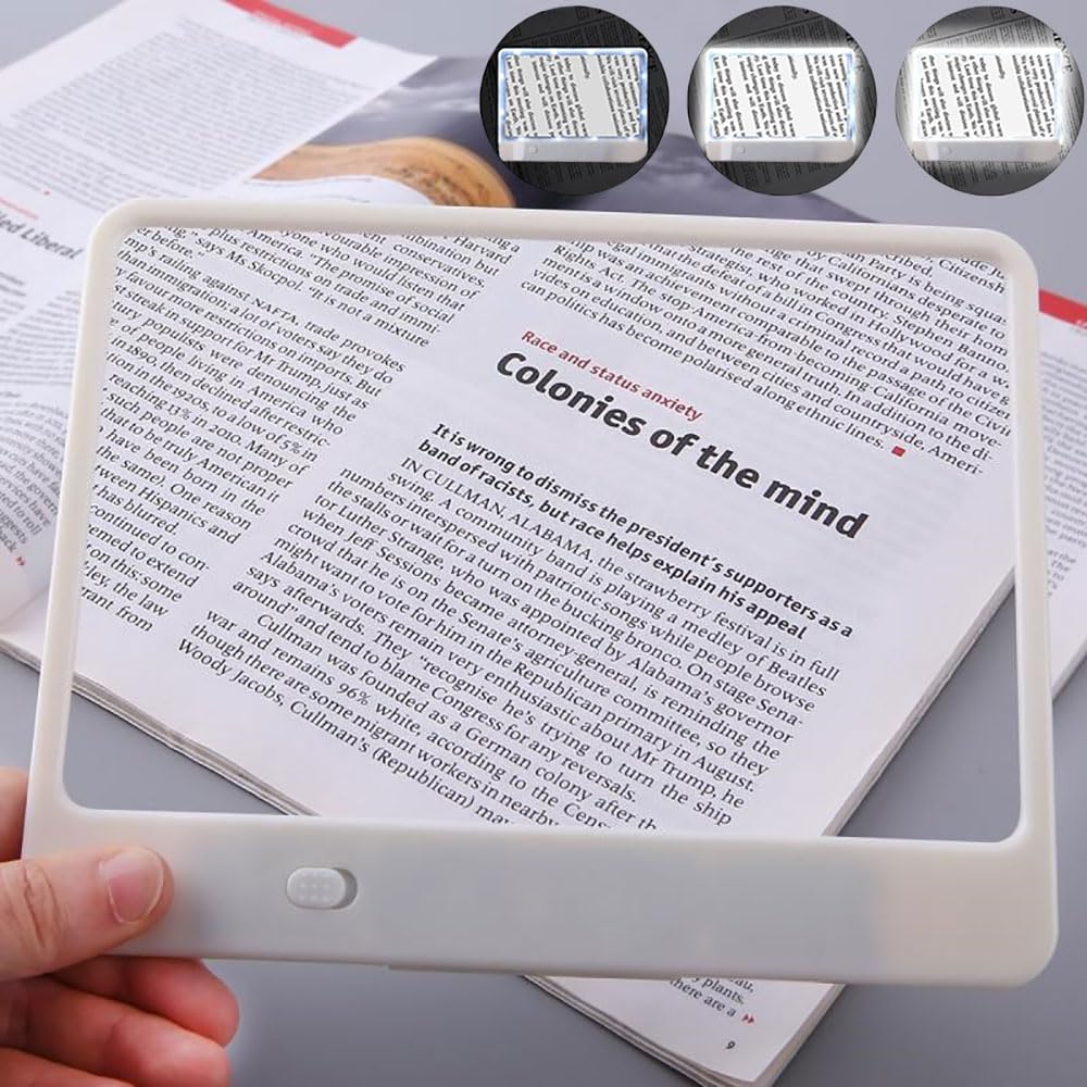 Funito 4X Large LED Page Magnifier with Anti-Glare Lens & Fully Dimmable Lights – Evenly Lit Viewing, Reduces Eye Strain - Perfect for Reading Small Print, Assisting Low Vision and Seniors