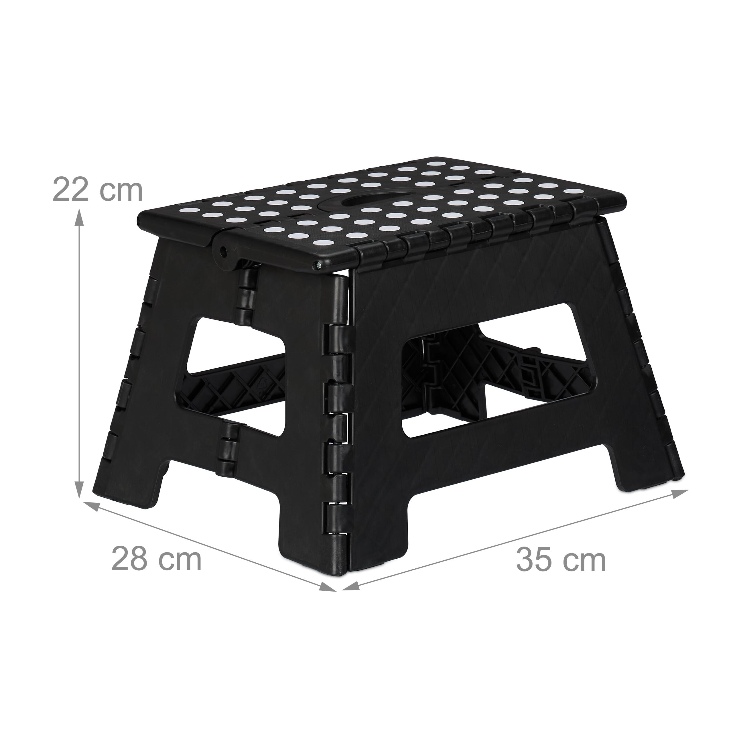 Relaxdays Taburete Plegable Portátil Escalón Baño 150 kg 22 x 35 x 28 cm Negro