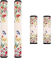 Vista 25 de Decoración de cocina con estampado de flores azules para interiores, 4 accesorios para manijas de puerta, fundas duraderas para manijas