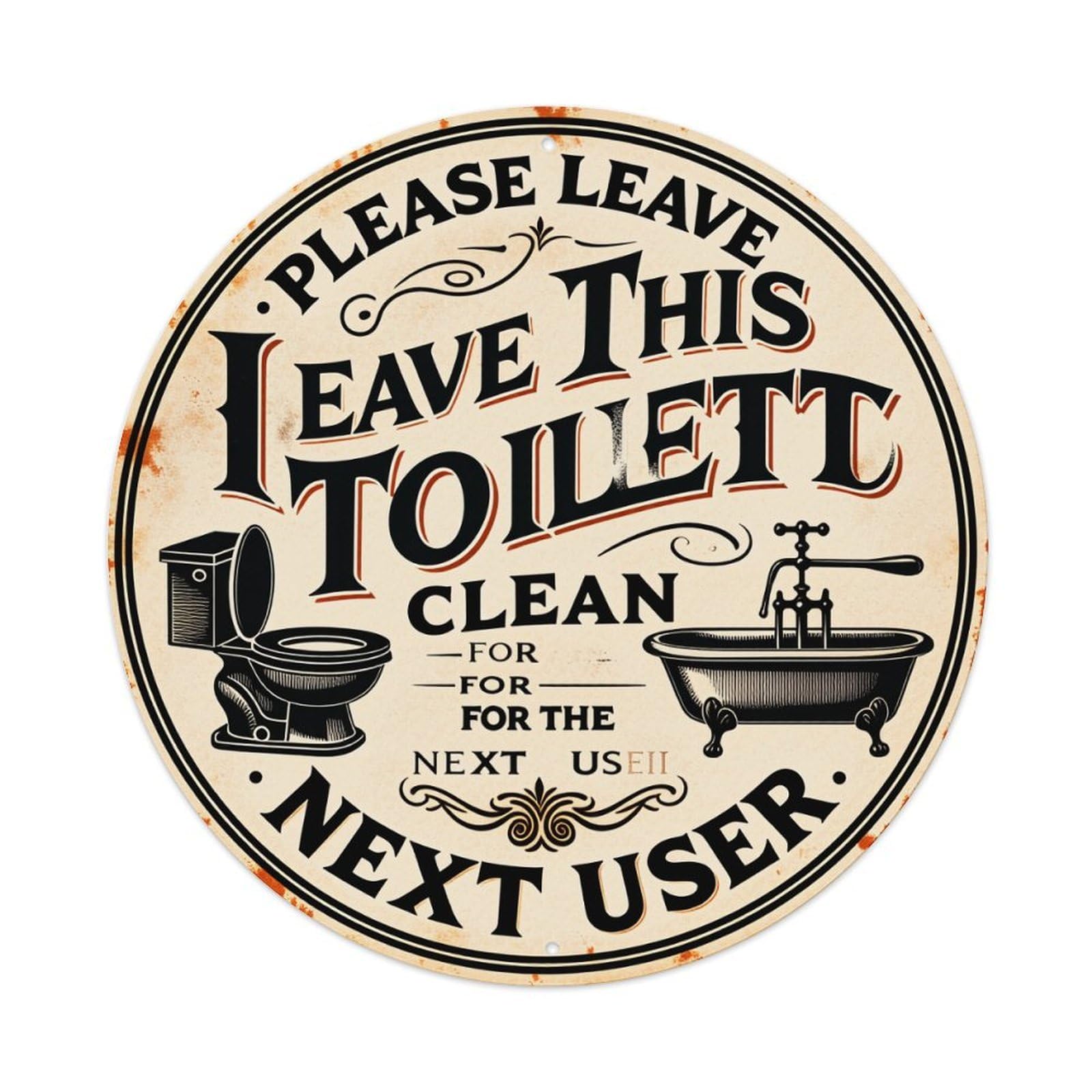 Please Leave This Toilet Clean For The Next User Round Tin Sign Vintage Metal Poster Retro Bar, Home, Man Cave, Kitchen, Laundry Room Wall Art Decor Gift 8x8In