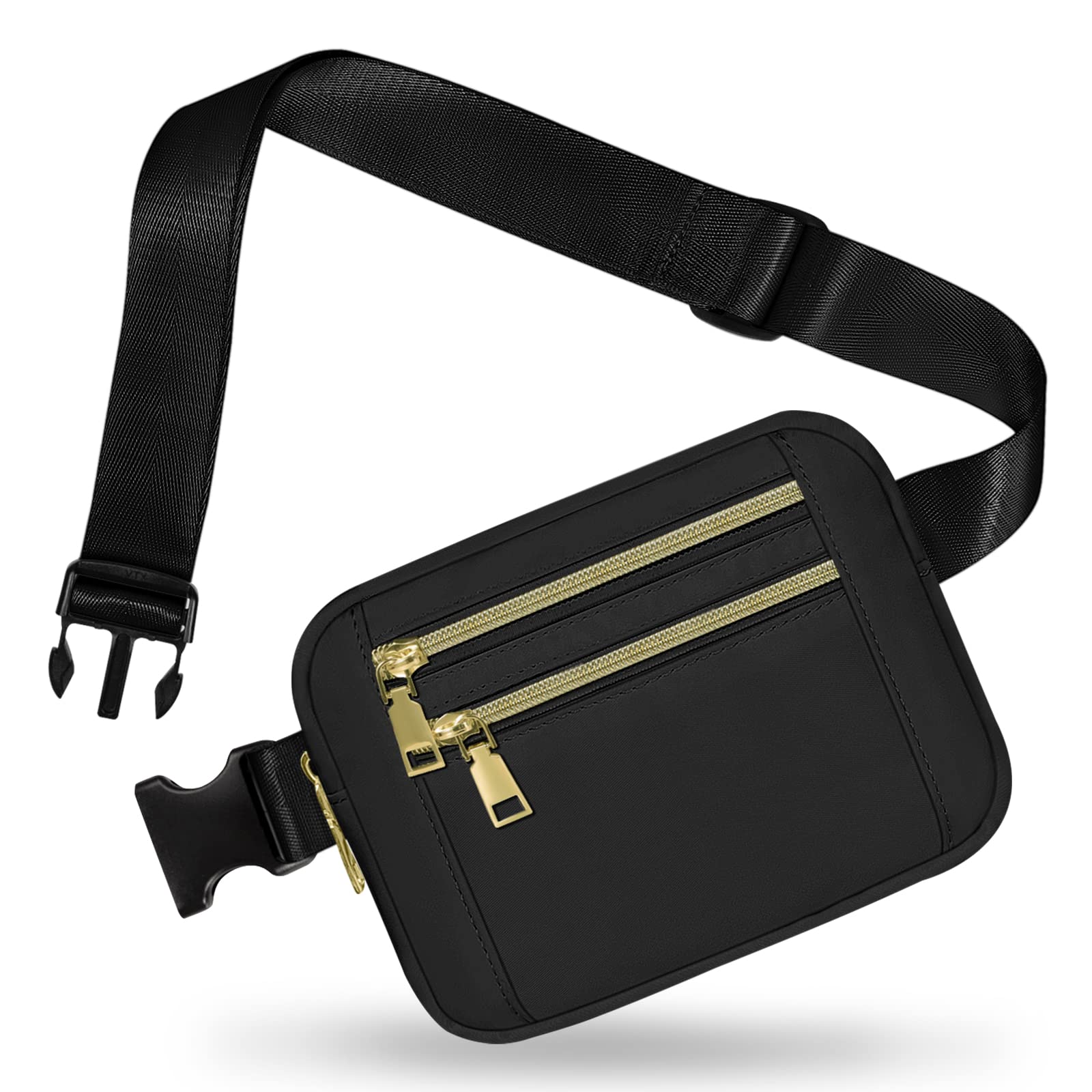 CapoloFanny Pack for Women Men, Capolo Mini Belt Bag Crossbody Waist Bags with Adjustable Strap Fashion Waist Pack Waterproof for Travel Workout Running Cycling Hiking, Black