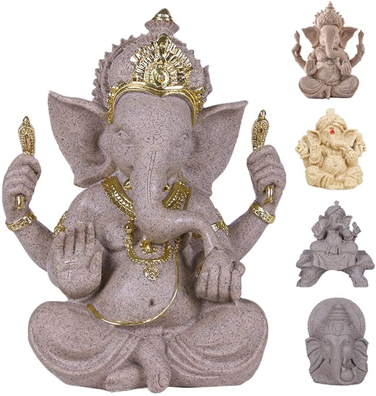 Statua Buddy/Budda Statuetka, Piaskowiec Indian Ganesha, religijna hinduska rzeźba buddy Fengshui z głową słonia, wyroby do dekoracji domu