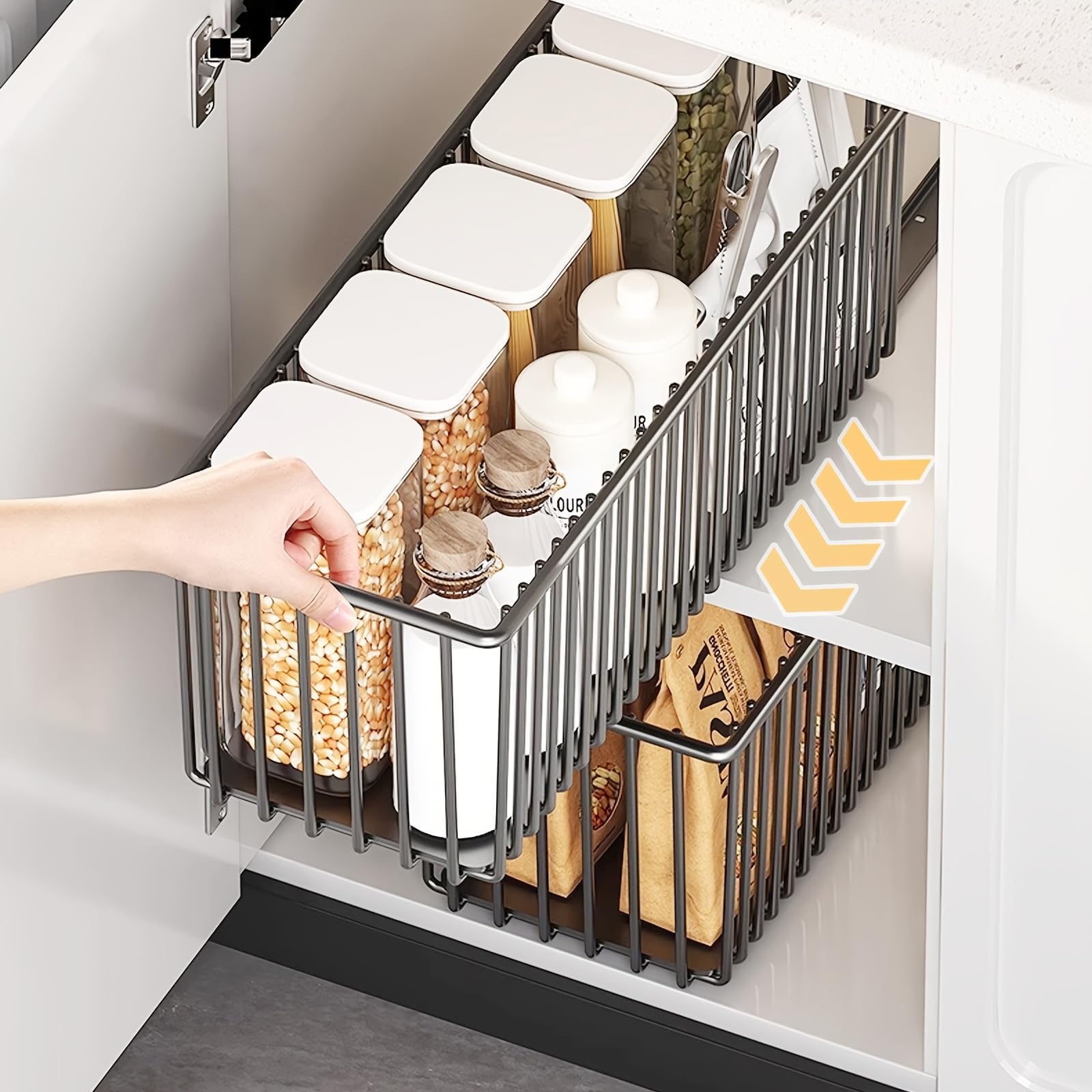 Organizer per armadio da cucina, estensibile, 4 pezzi, cassetto telescopico