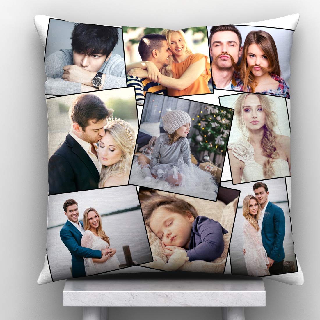 Pix Art 9 Photo Square Printed Decorative Customized Polyester Blend Cushion (Multicolour, 12X12 Inch)