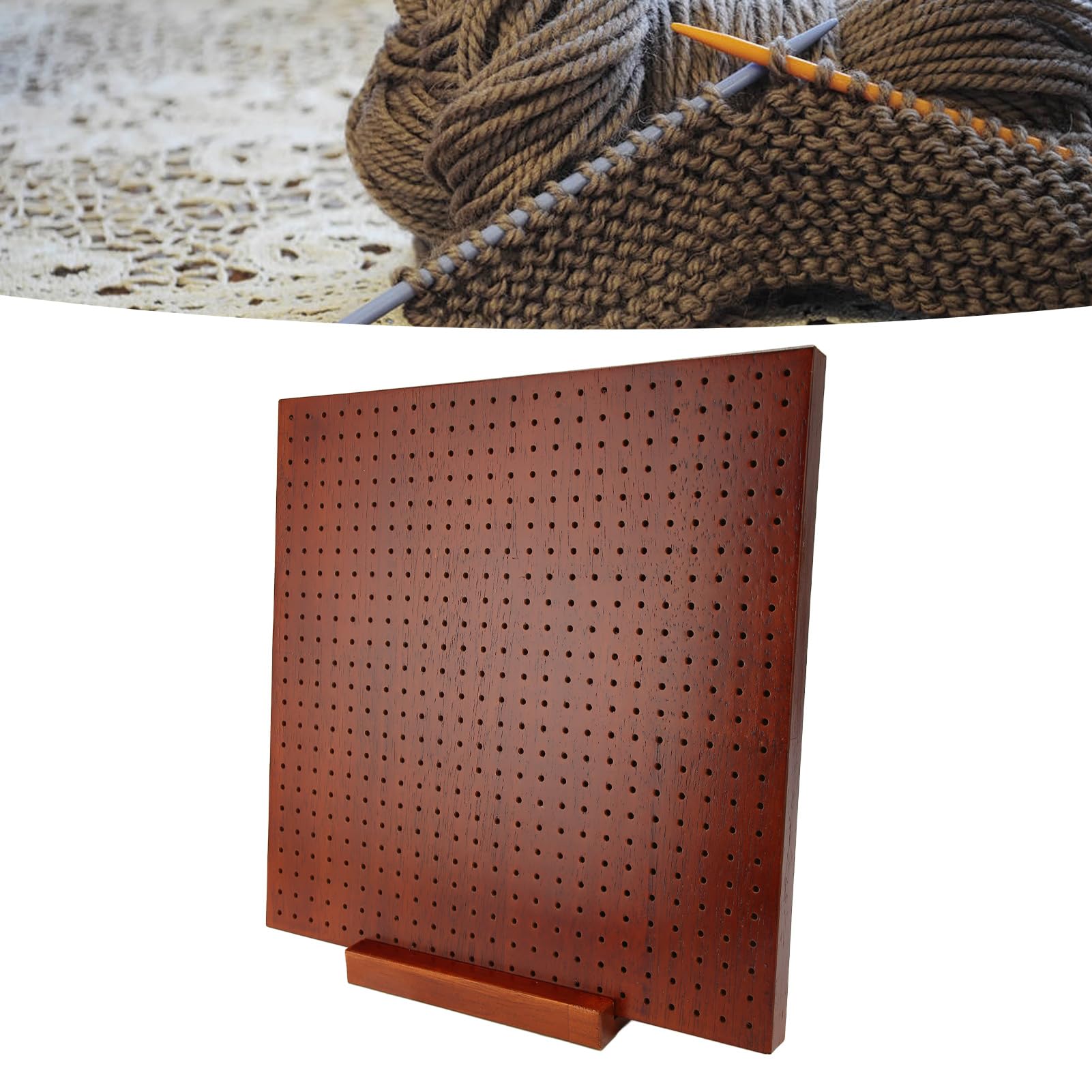 Tavola di bloccaggio per uncinetto, tappetino in legno per il bloccaggio dei lavori a maglia dedicato ai granny square, 31,5 x 31,5 cm, realizzato artigianalmente con 576 fori e