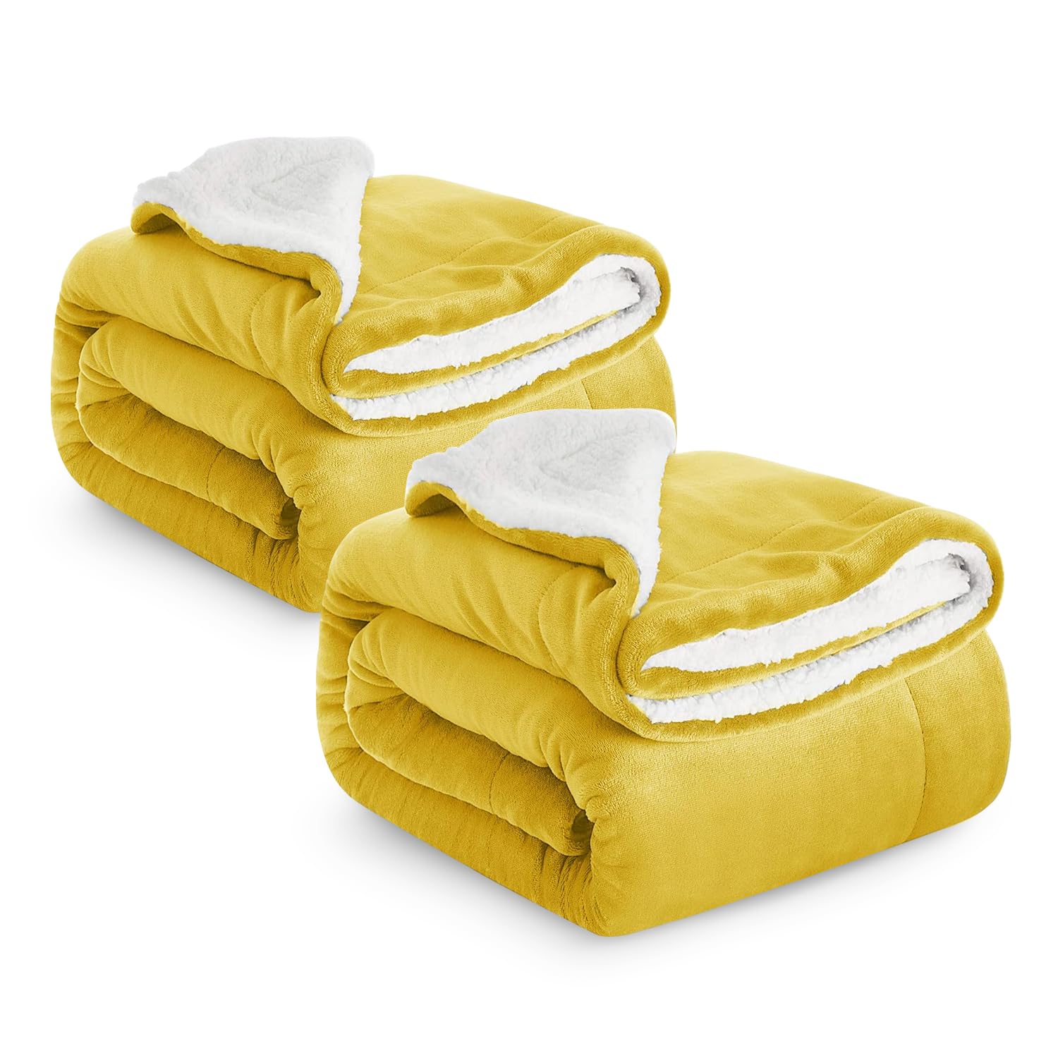 IR Imperial Rooms Sherpa Fleece Blanket 2 Pack Bed Throws Blankets For Sofas Soft Fluffy Thick Blanket Reversible Microfiber Throw (Ochre, King (230 x 270 Cm))