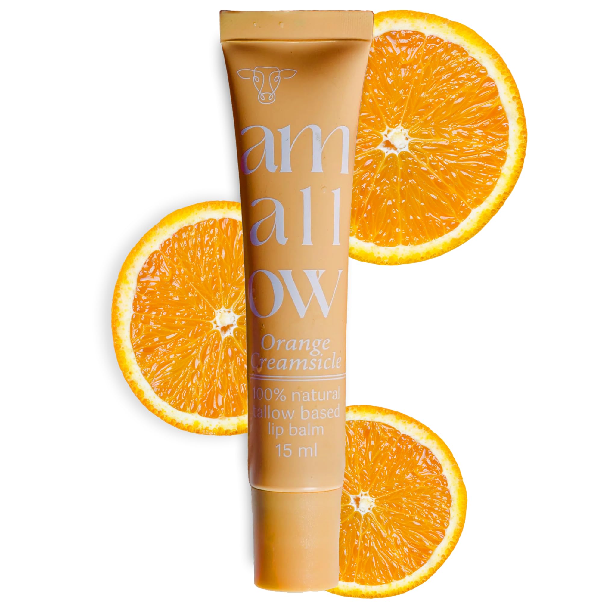Amallow All Natural Tallow Lip Balm Squeezable Tube - Grass Fed/Finished Beef Tallow + Organic Beeswax & Vanilla & Orange Essential Oils .5 OZ (Orange