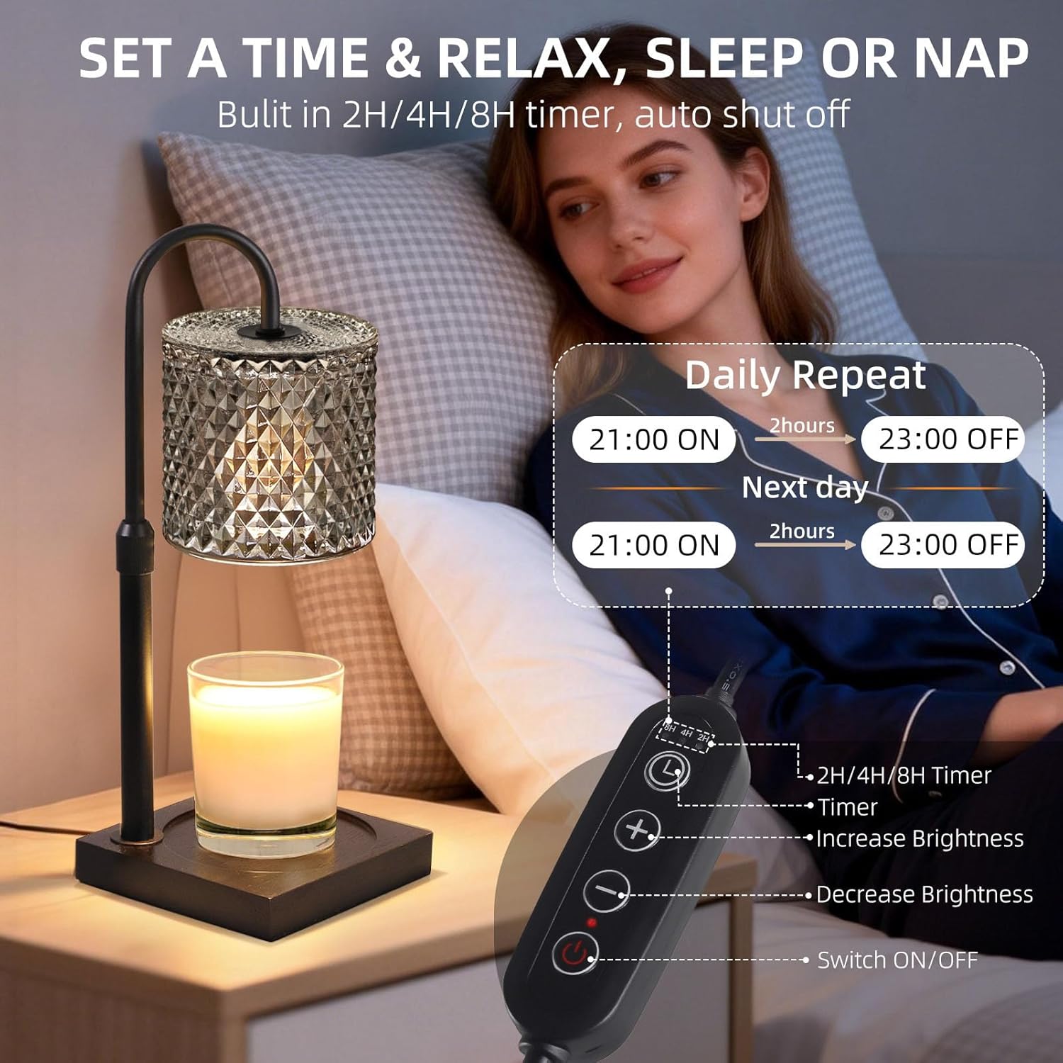 Candle Warmer Lamp with Timer Dimmer Adjustable Height, Candle Warmer with 2 Bulbs for Jar Candles, Home Decor, for Women Birthday - Image 5