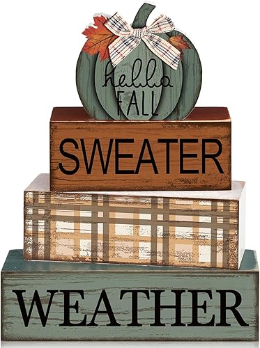 Miniatura 50 de 4 piezas de decoración de mesa de madera de granja, decoración de bandeja escalonada para decoración rústica retro de madera en forma de casa,