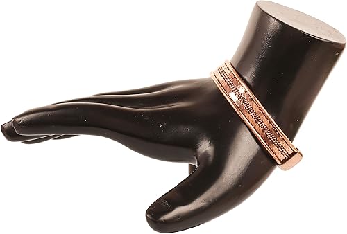 Miniatura 7 de Touchstone Pulsera magnética de cobre estilo tibetano forjado a mano con cobre puro sólido y de alto calibre. Delicada incrustación de latón.