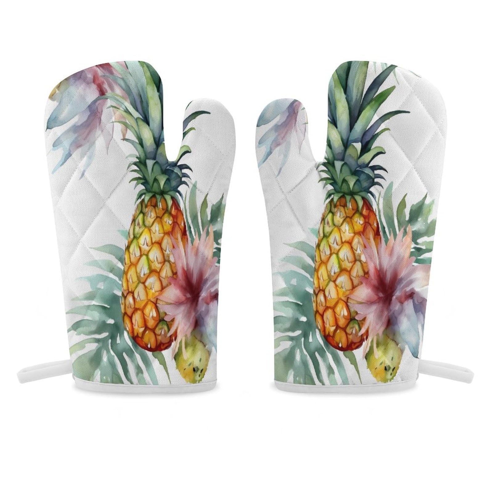 Tropical Pine Oven Mitt Heat Resistant Potholder Set,Durable Oven Gloves for Gifts,Glove Pot Holder for Cooking Baking Grilling BBQ